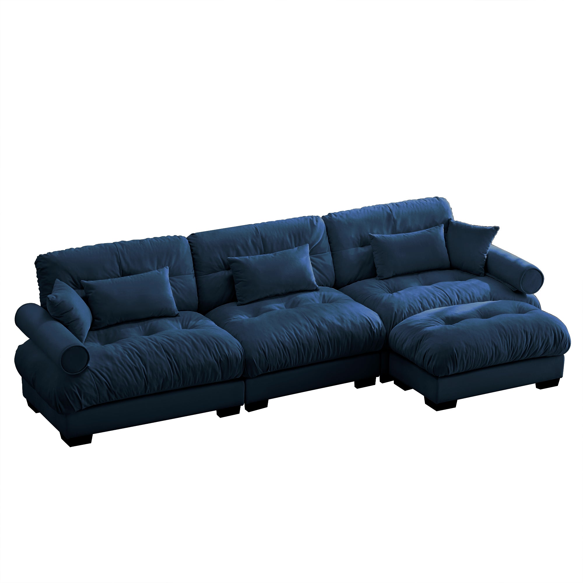 Oversized Modular Velvet Sectional Sofa with Ottoman, Deep Seat L-Shaped Cloud Couch for Living Room, Blue