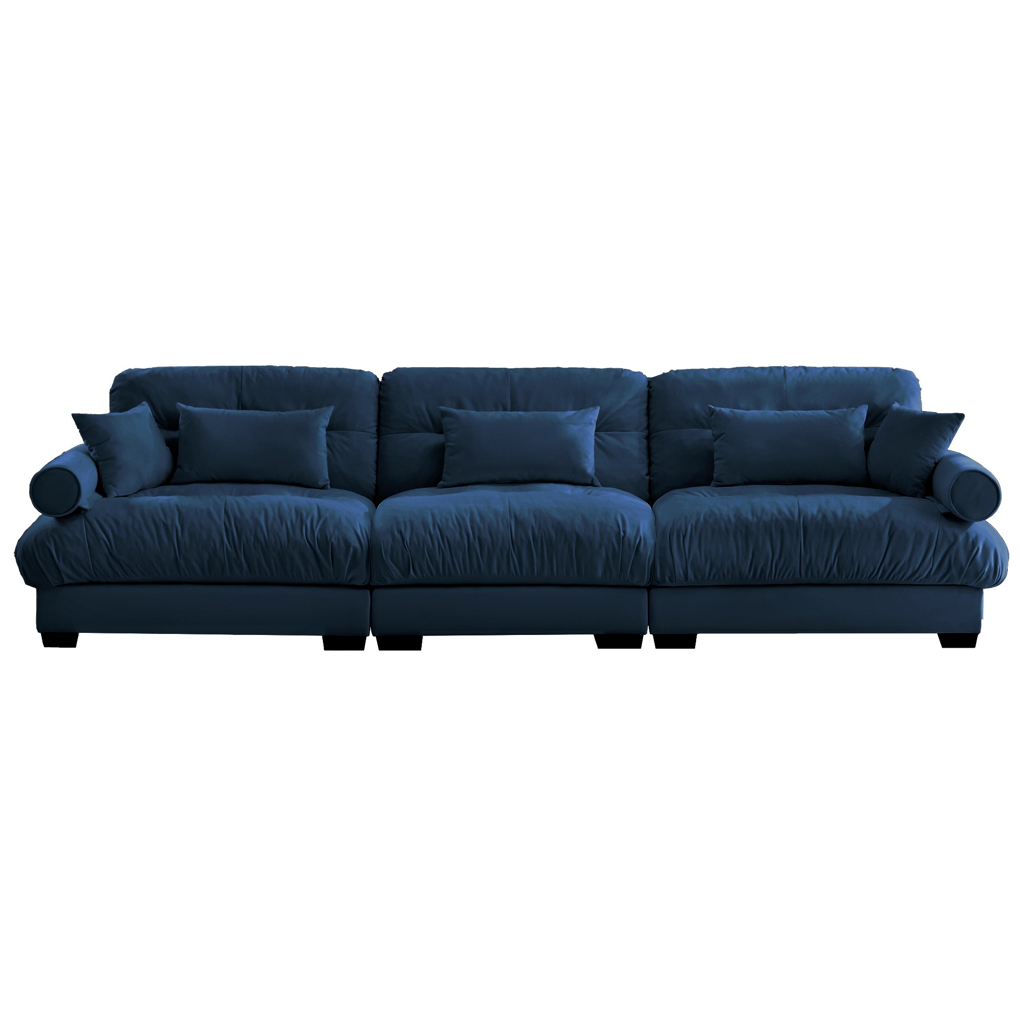 Extra-Large 3-Seater Modern Velvet Sofa, Oversized Cloud-Like Comfort with Waist and Throw Pillows, Blue