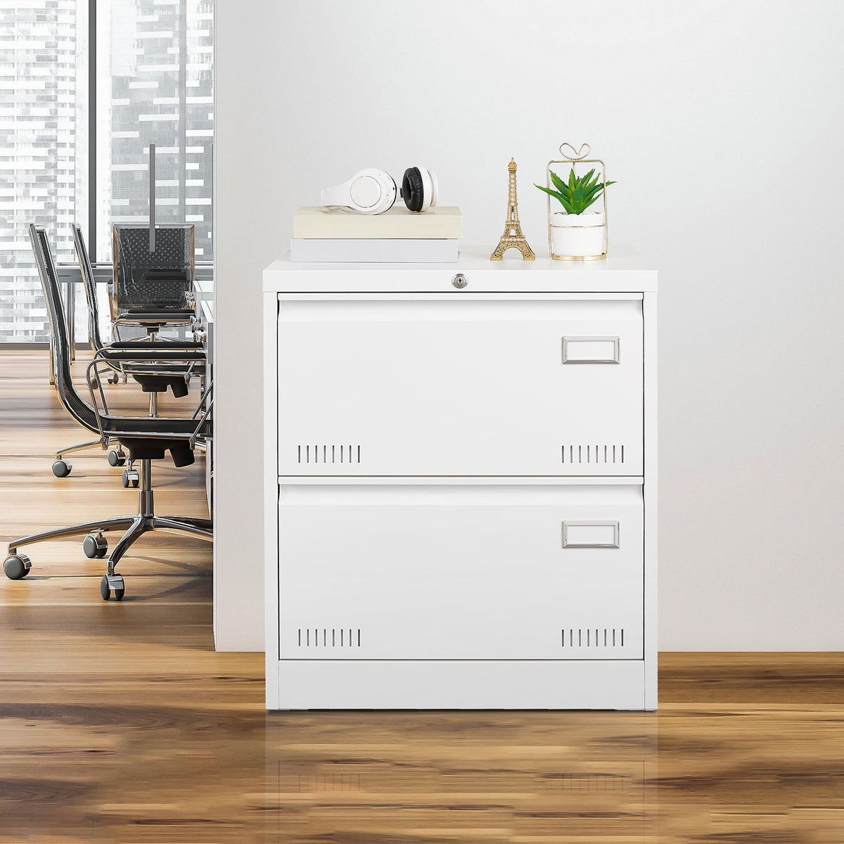 Filing Cabinet Lateral File Cabinet 2 Drawer, White Filing Cabinets with Lock, Locking Metal File Cabinets Three Drawer Office Cabinet for Legal/Letter/A4/F4 Home Offic