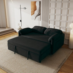 54" Black Velvet Sofa Bed - Modern Pull-Out Sofa for Small Living Room