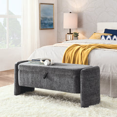 Oval Chenille Storage Ottoman Bench with Large Storage Space for Bedroom, Gray