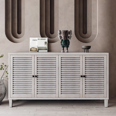 Accent Cabinet 4 Shutter Door Wooden Cabinet Sideboard Buffet Server Cabinet Storage Cabinet, for Living Room, Entryway, Hallway, Office, Kitchen and Dining Room, Distressed White