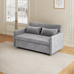 Modern 54" Gray Pull-Out Sofa With Two Pillows Velvet Loveseat For Small Living Room