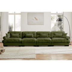 Oversized 4-Seater Velvet Sectional Sofa with Ottoman, Deep Seat Cloud Couch for Living Room, Oliver green