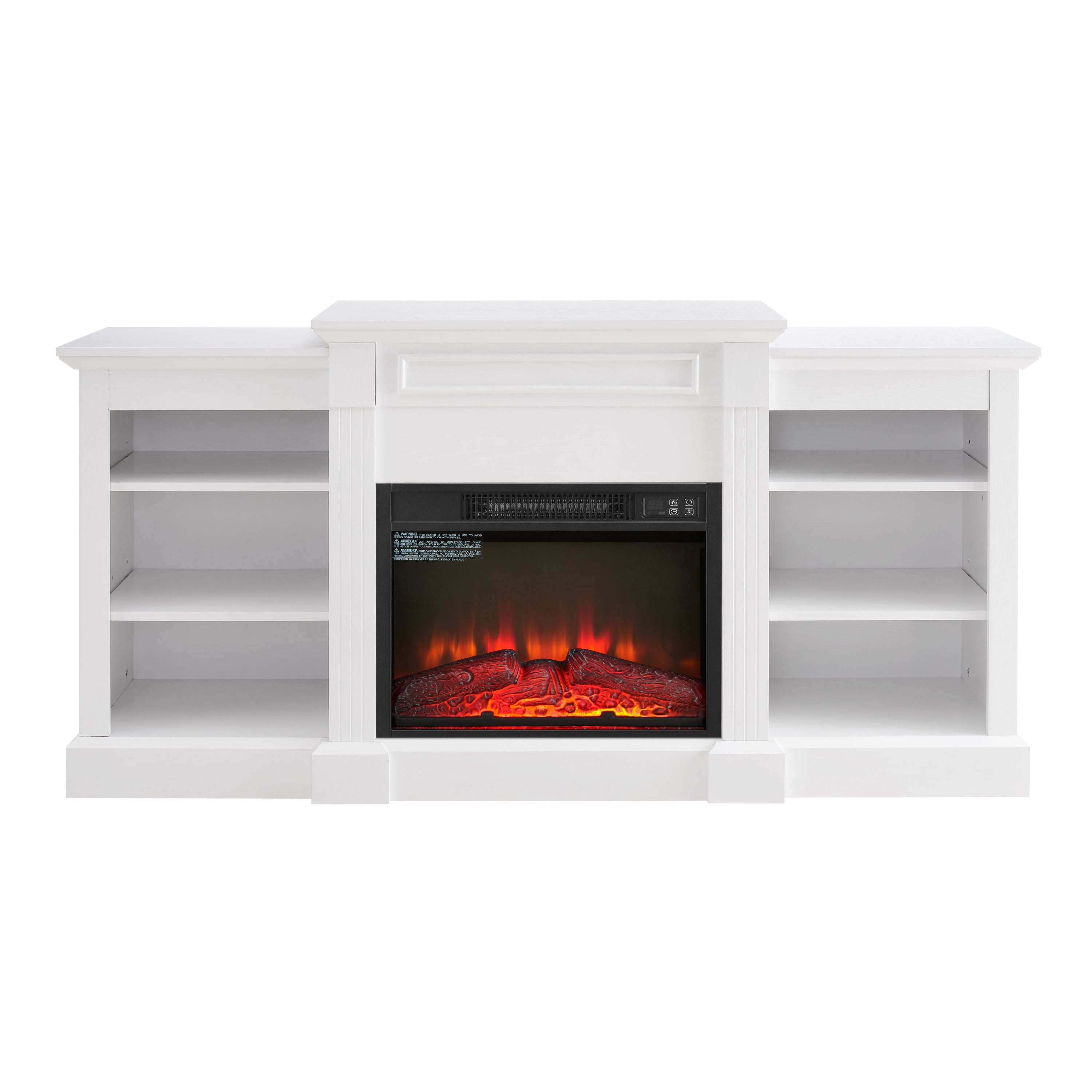 Modern Media Console Table with Large Storage, 23" Fireplace Insert, Fits TVs up to 70", White