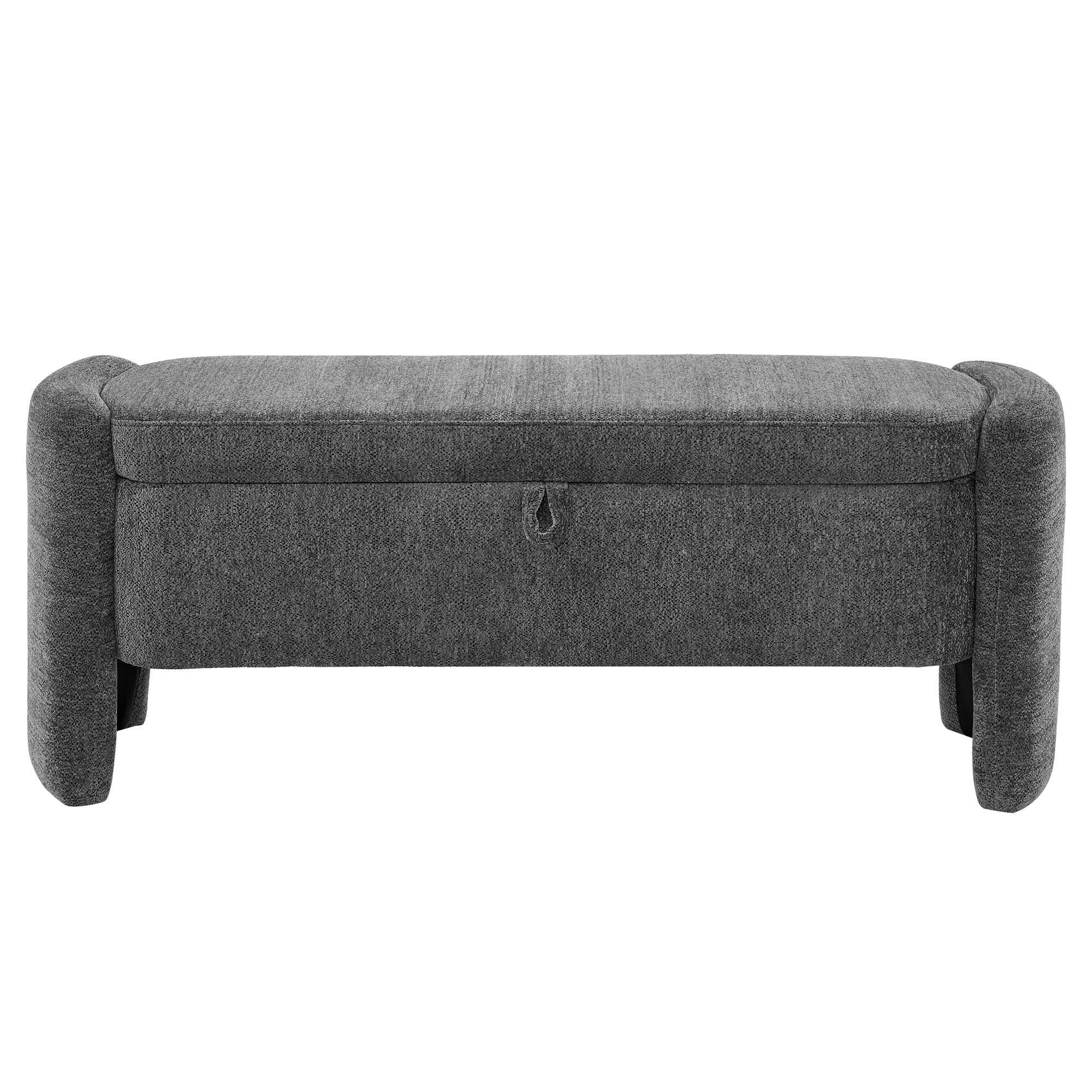 Oval Chenille Storage Ottoman Bench with Large Storage Space for Bedroom, Gray