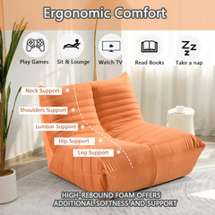 Fireside chair, Large bean bag chair for adults, Lazy floor sofa for home, Playing bean bag chair, One-piece high resillence sponge, Flannelette fabric, Orange