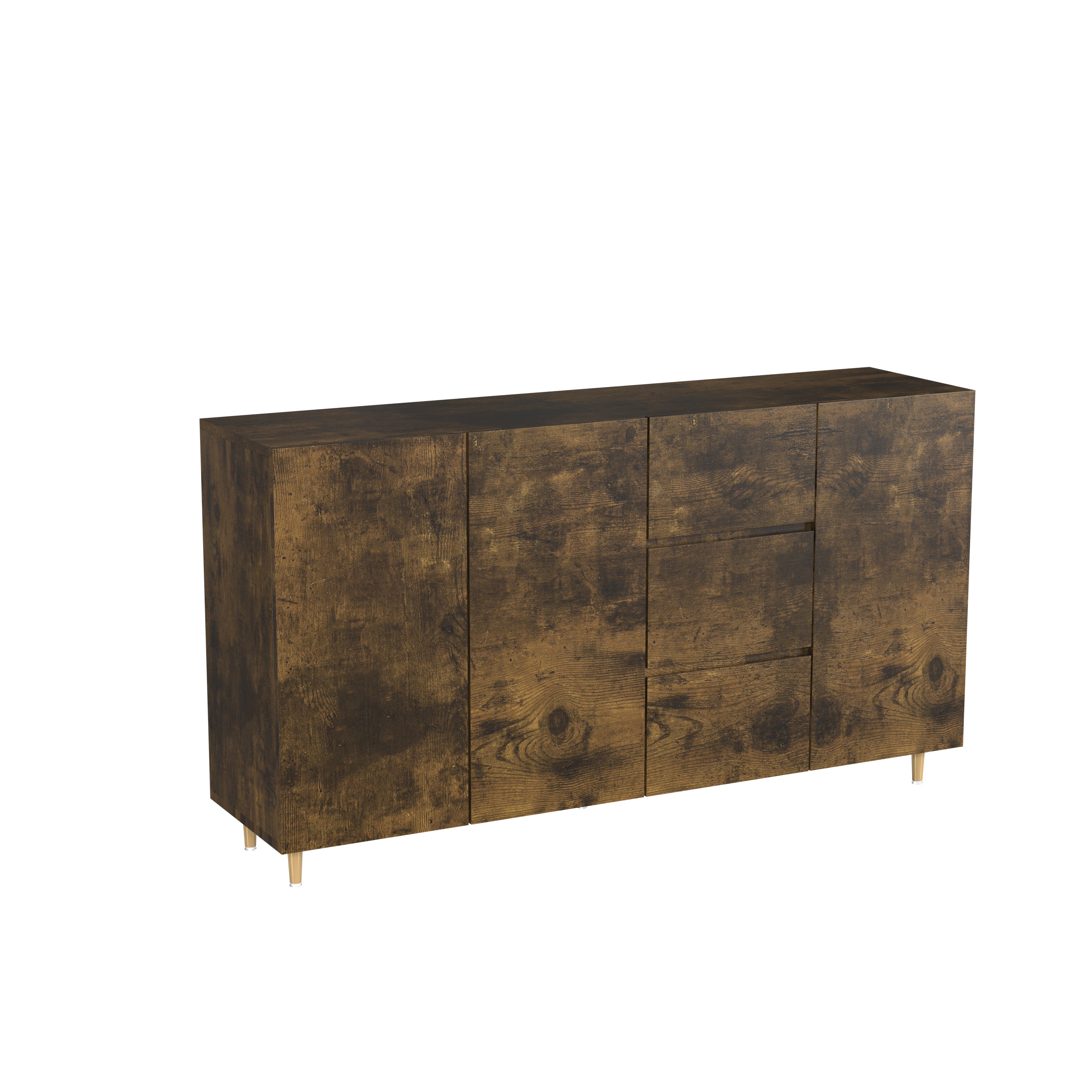 63" Black Brown Sideboard with Doors & Drawers for Storage Minimalistic Buffet for Dining Room