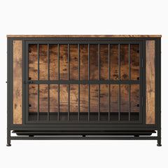 Wooden Dog Crate Furniture, 38.9" with 2 Sliding Doors, Rustic Brown