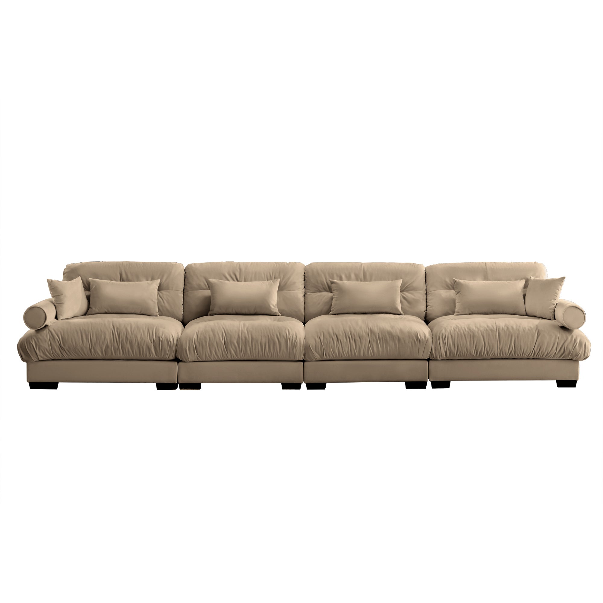 Oversized 4-Seater Velvet Sectional Sofa with Ottoman, Deep Seat Cloud Couch for Living Room, Camel