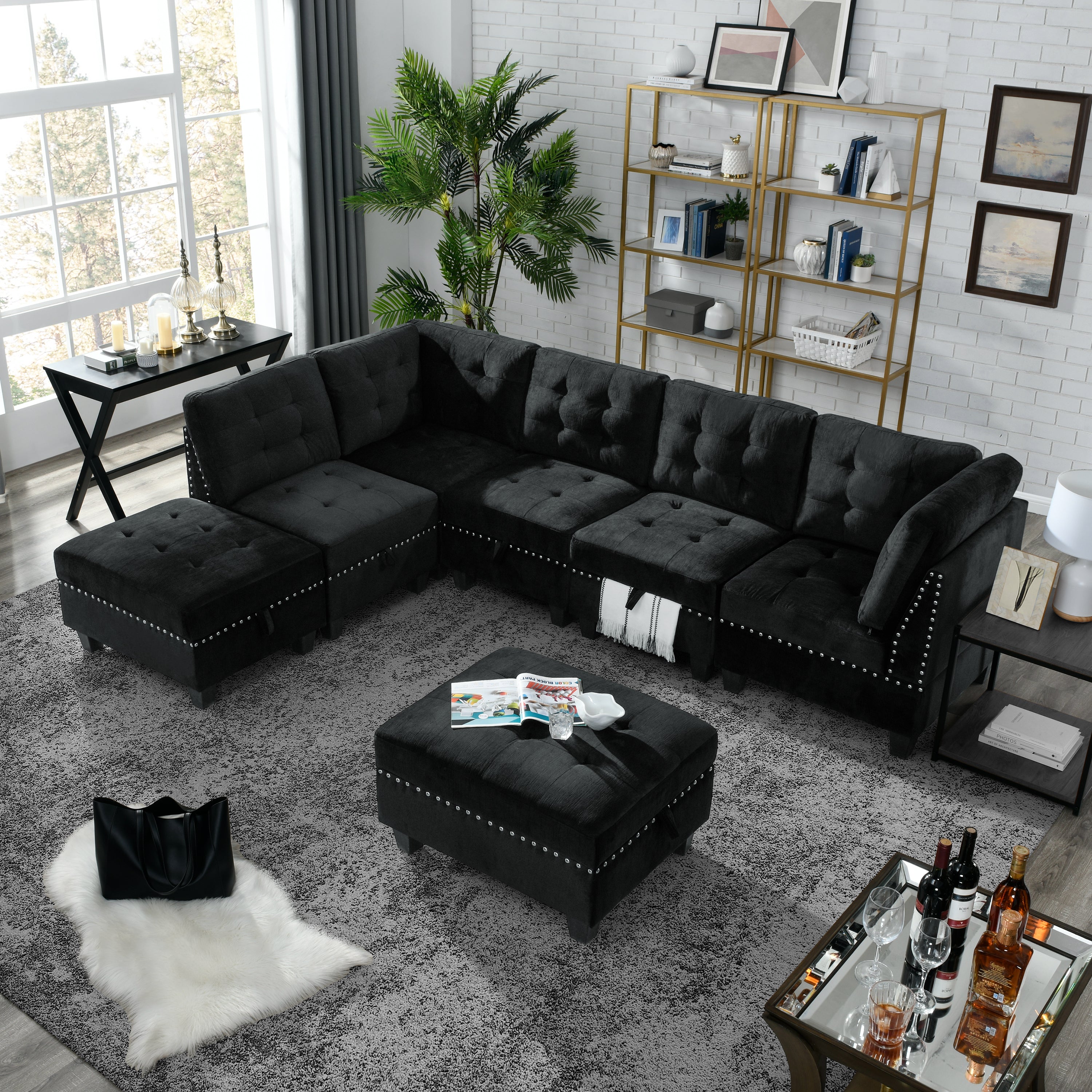 Corner Sofa for Modular Sectional,Black Velvet (31.5"x31.5"x36.5")