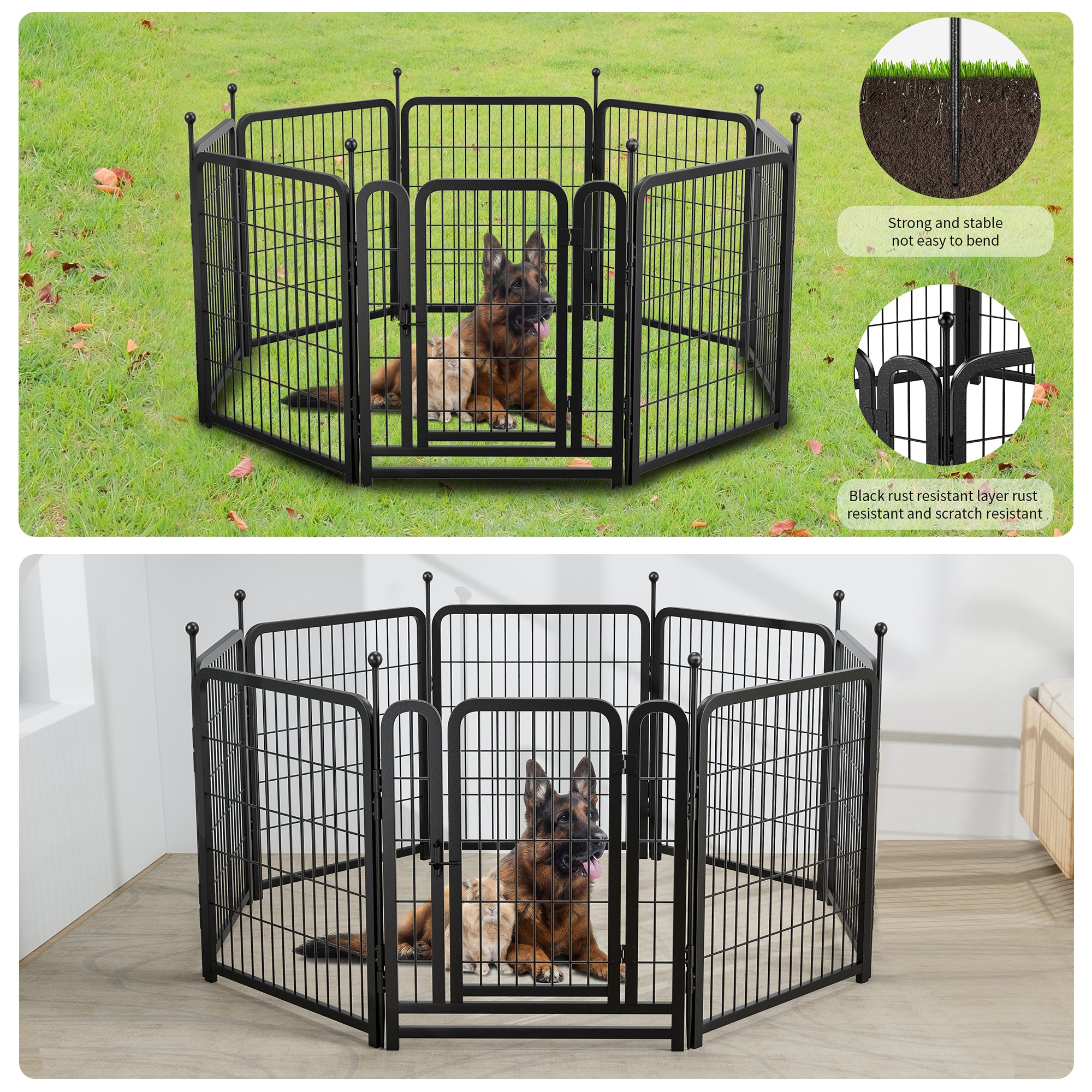 Heavy-Duty 32" Dog Playpen, Foldable 8-Panel Pet Exercise Fence for Indoor & Outdoor