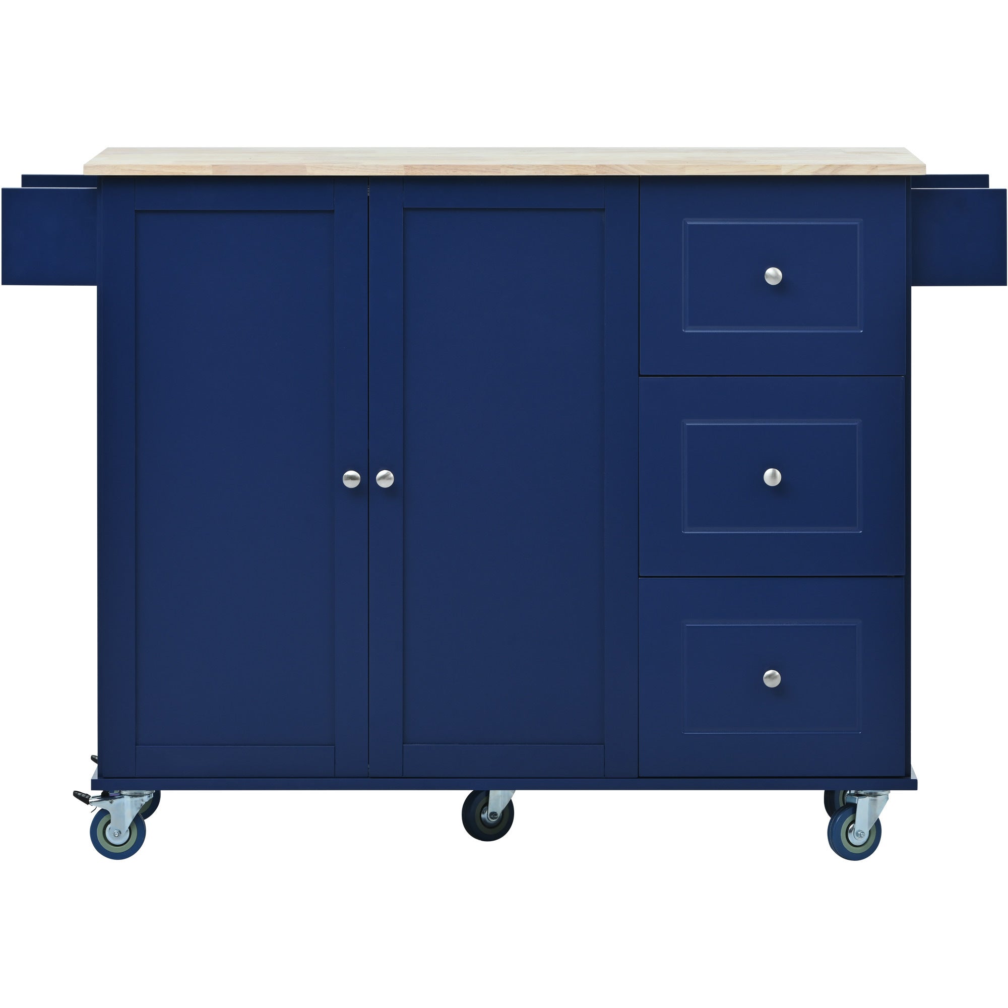 52.7" Rolling Mobile Kitchen Island with Drop Leaf - Solid Wood Top, Locking Wheels & Storage Cabinet, Dark blue