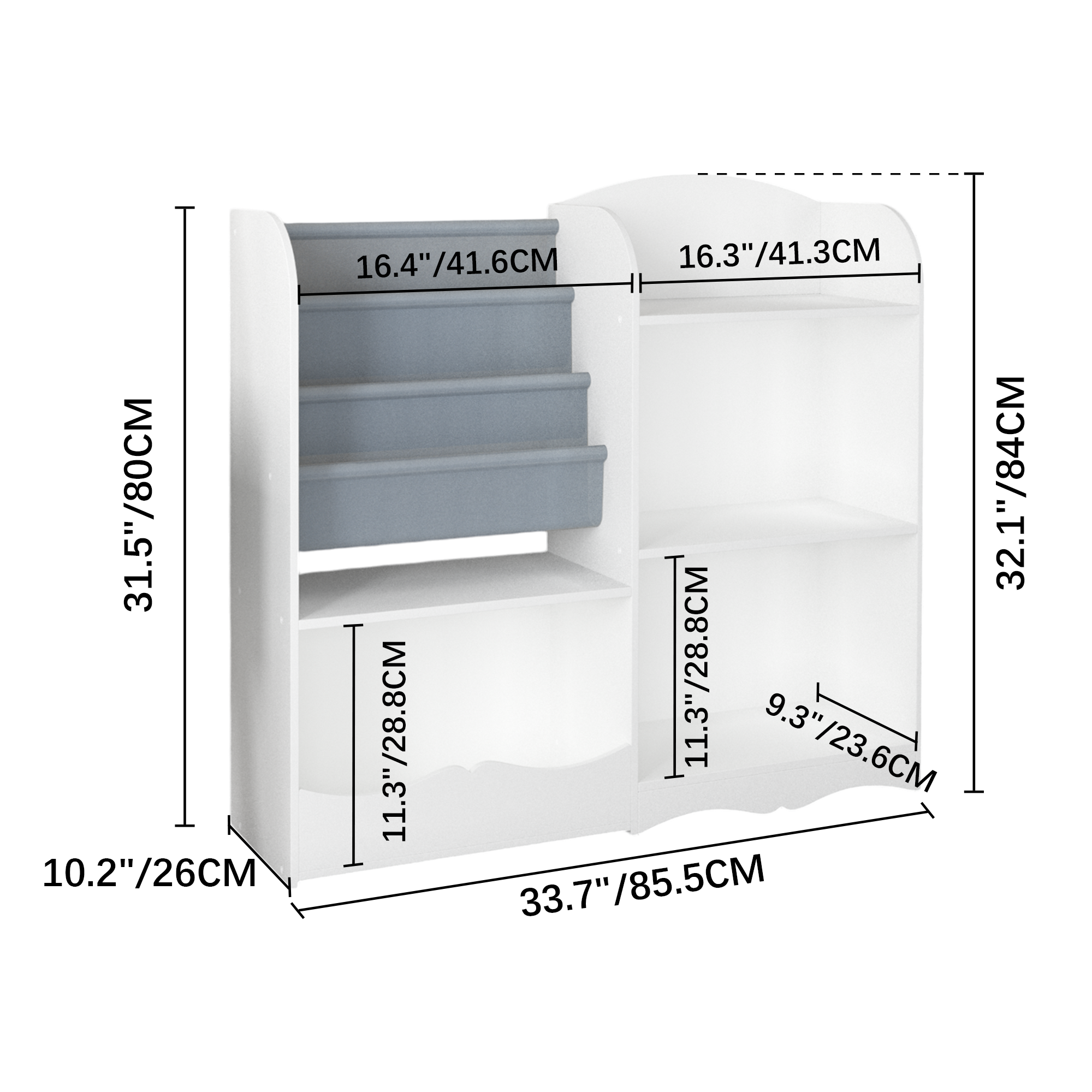 Kids Bookshelf and Toy Organizer, 3 Tier Bookshelf for Kids, Fabric Toddler Bookcase Book Shelf for Kids Rooms, Bedroom, Playroom, Nursery, Toy Storage Organizer with Bookshelf