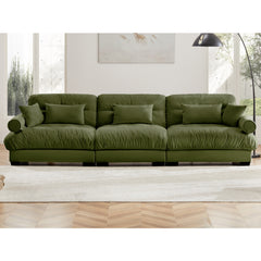 Extra-Large 3-Seater Modern Velvet Sofa, Oversized Cloud-Like Comfort with Waist and Throw Pillows, Olive green