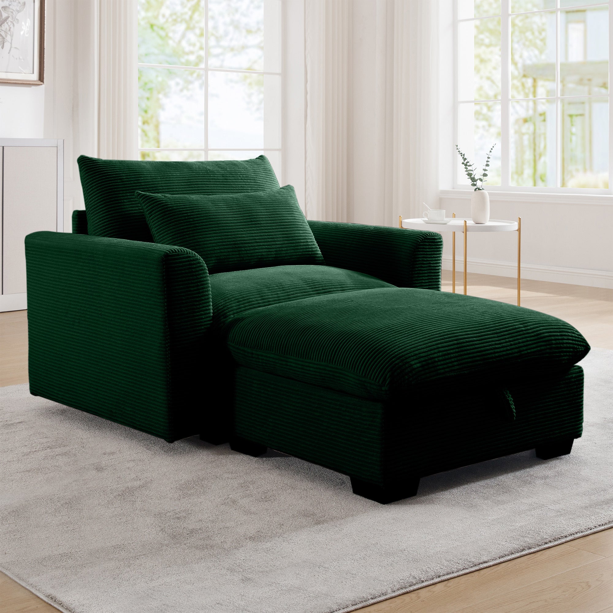 Green Corduroy Sofa Couch, Modular Couch with Storage Ottoman,  Couch Deep Seat Couches for Modern Living Room/Apartment/Office