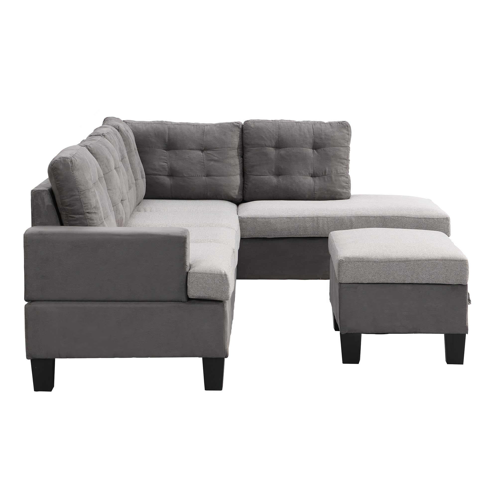 Sofa Set for Living Room with Chaise Lounge and Storage Ottoman Living Room Furniture Gray