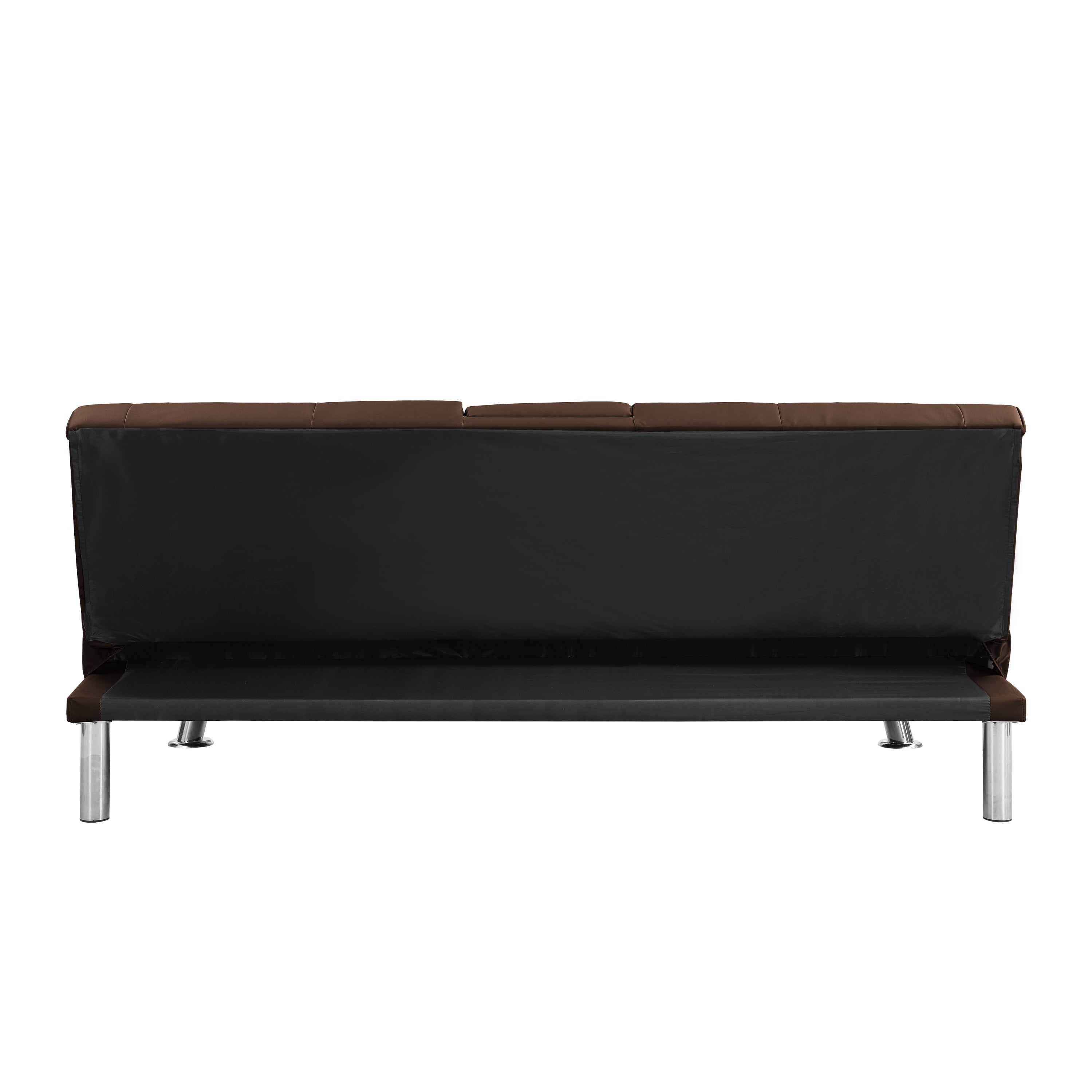 Sofa Bed with Armrest two holders  WOOD FRAME, STAINLESS LEG, FUTON BROWN  PVC