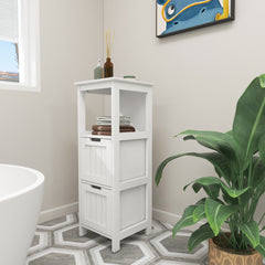 Bathroom Floor Cabinet with 2 Drawers and 1 Storage Shelf,Freestanding Wood Storage Organizer Cabinet-White