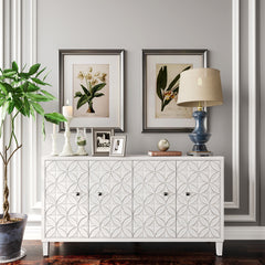 Accent Cabinet 4 Door Wooden Cabinet Sideboard Buffet Server Cabinet Storage Cabinet, for Living Room, Entryway, Hallway, Office, Kitchen and Dining Room, White Wash