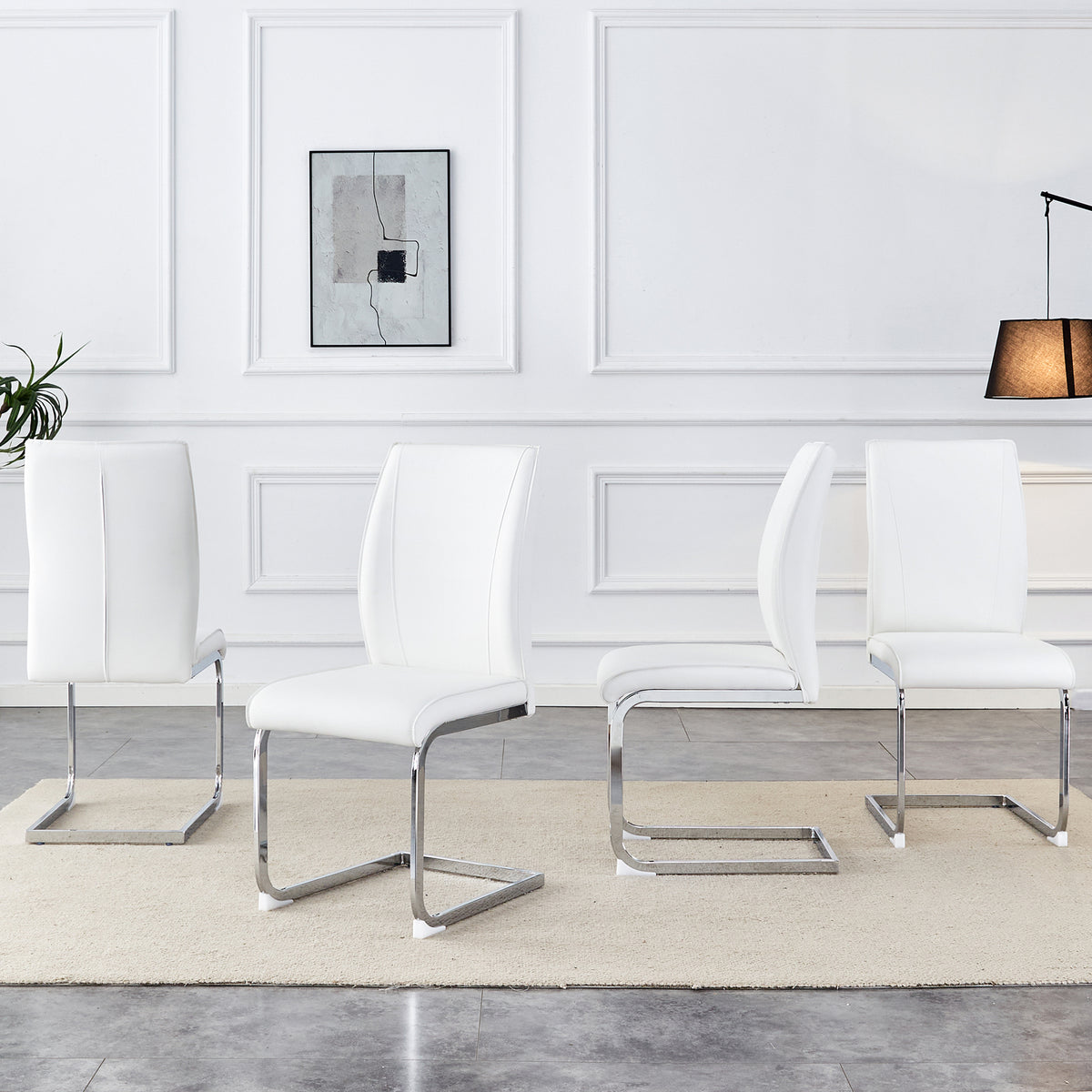 White PU Arch Dining Chair - Set of 4 with High Resilience