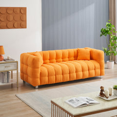 80" Orange Teddy Fleece Modular Pit Sofa with 2 Pillows for Living Room Luxurious 3-Seater Design