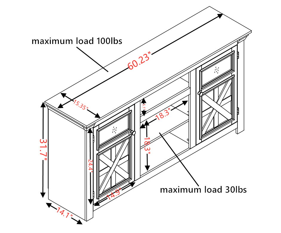 2 Door Farmhouse  TV Stand Barn Design with Large Barn Inspired Home Entertainment Console