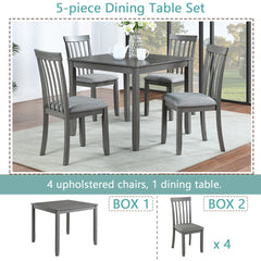 5 Piece Modern Dining Set, Square Wooden Dining Table with 4 Upholstered Chairs for Kitchen, Dining Room, Gray