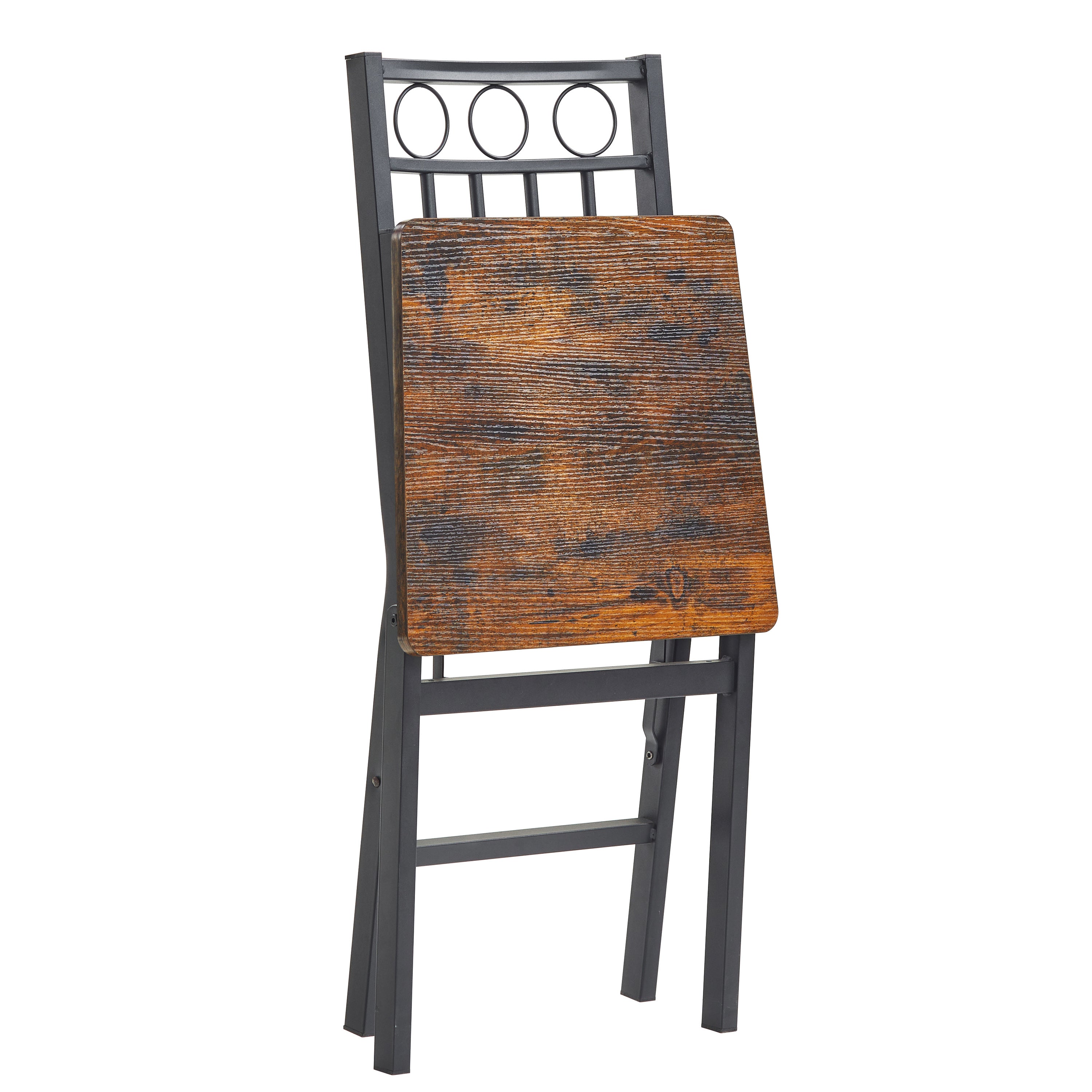 Folding Metal & Wood Dining Chair, Retro Style for Dining Room