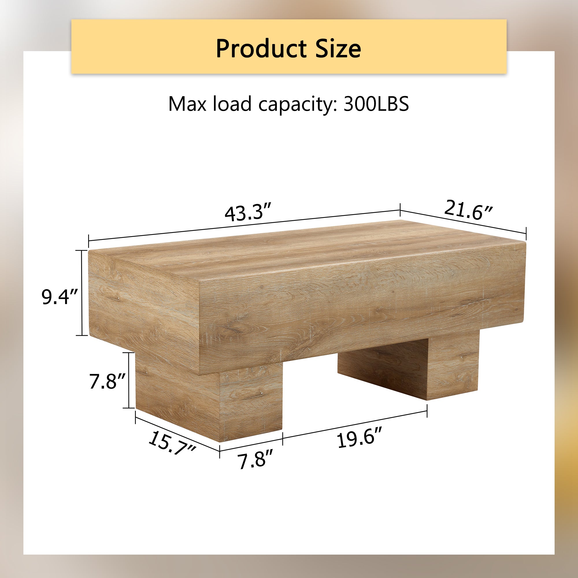 43.3" Rectangular Natural MDF Coffee Table - Practical for Living Rooms