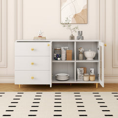 Minimalist White Sideboard with Glass Doors & Drawers for Storage - Modern Buffet for Dining Room