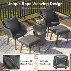 K&K 5 Pieces Garden Patio Furniture Set with Wicker Cool Bar Table, Ottomans for Outdoor Porch, Backyard, Balcony, Poolside - Grey
