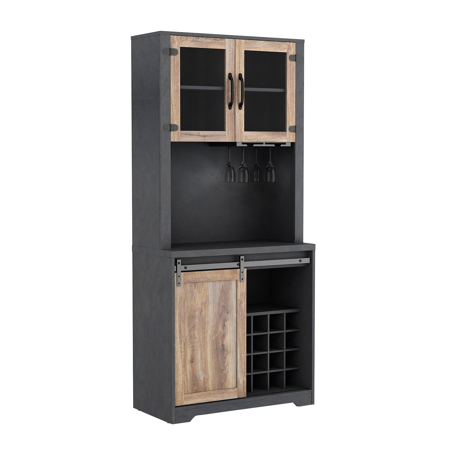 31 Inch Farmhouse Barn Door Bar Cabinet For Living Room, Dining Room