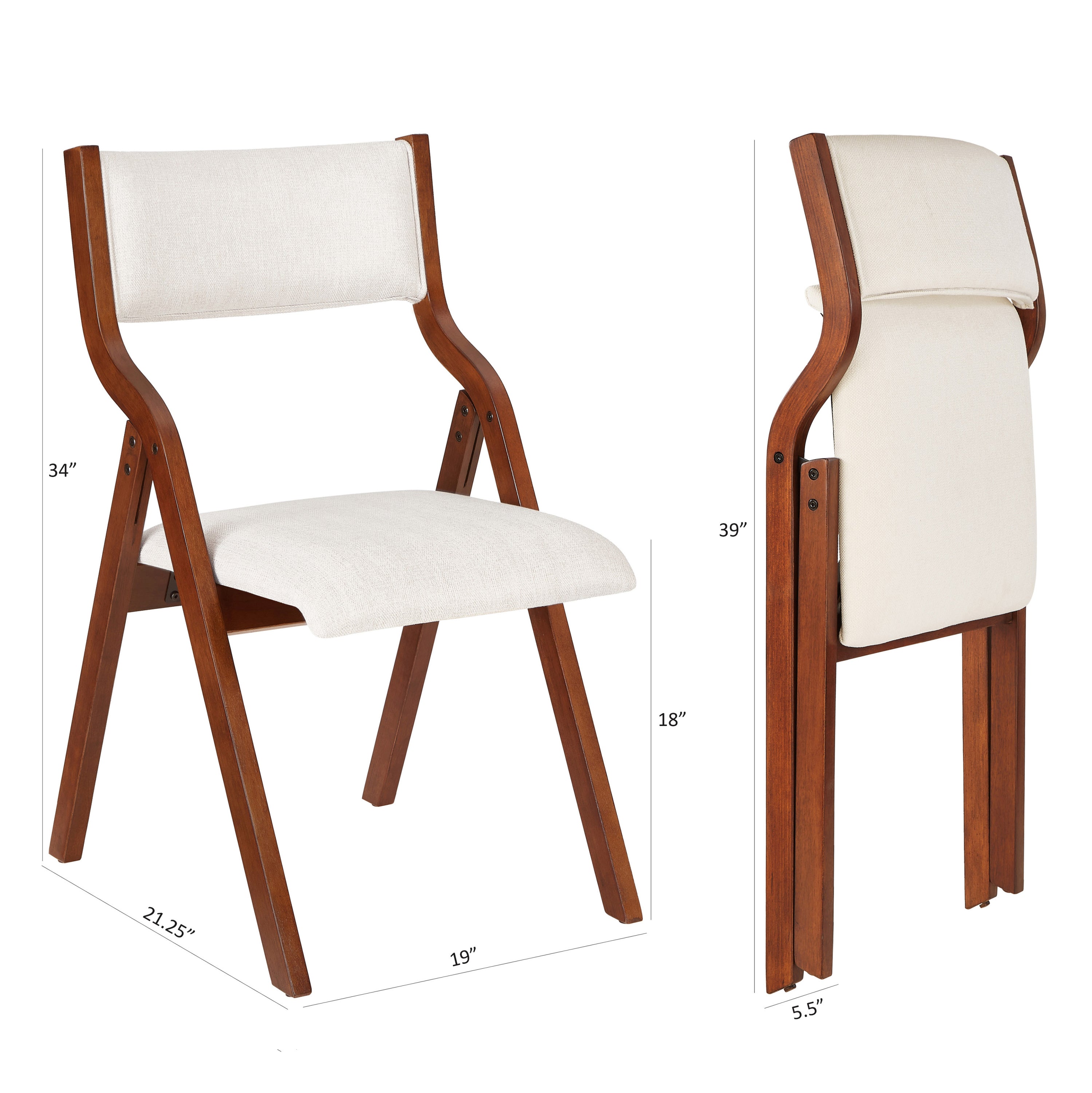 Upholstered folding Dining chair, space saving, easy to carry, Dining Room, No assembly required,2-Pack-Cream white+Cherry