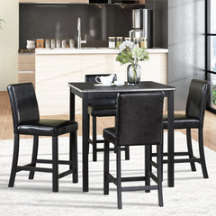 5 Piece Counter Height Table Set, Wooden Kitchen Table Set with Square Table and 4 Upholstered Chairs, Counter Height Dining Table with Crystal Decoration and Chair Set for Kitchen, Dining Room,Black