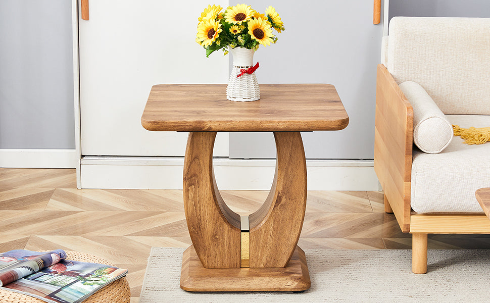 Modern Minimalist Wood Texture Sticker-Patterned MDF Square Coffee Table. Add a quiet and cozy atmosphere to your home.Wood color,MDF coffee table,wood-colored textured decal,side table.