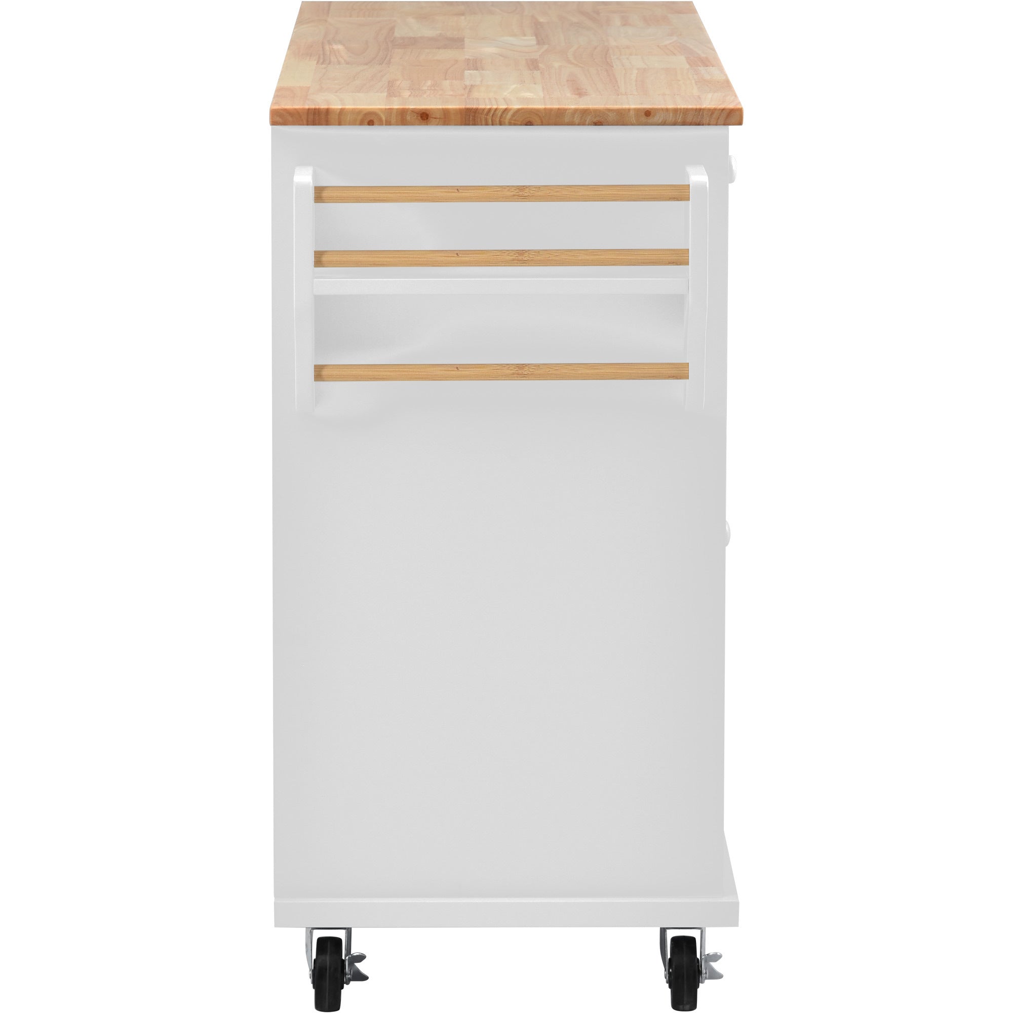 53" Kitchen cart with Rubber wood desktop rolling mobile kitchen island with storage and 5 draws, White