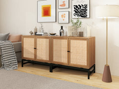 Set of 2, Natural rattan, 2 door cabinet, with 1 Adjustable Inner Shelves, rattan, Accent Storage Cabinet