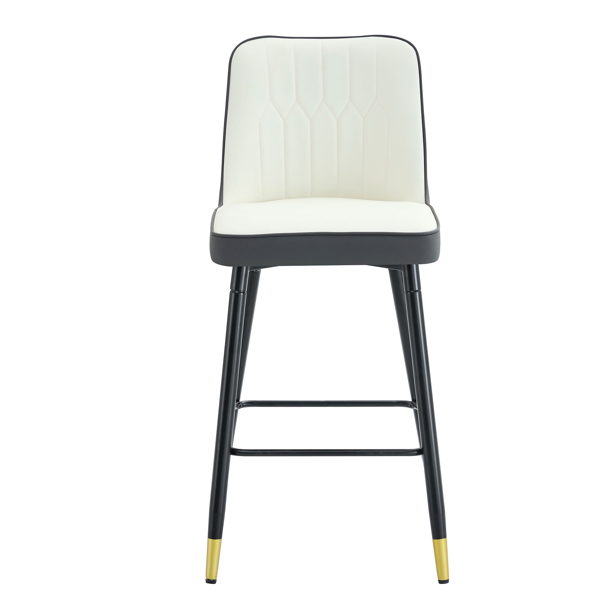 Modern Two-Tone PU Bar Stool Set of 2 - White and Dark Gray Spliced Design with Gold Decorated Legs