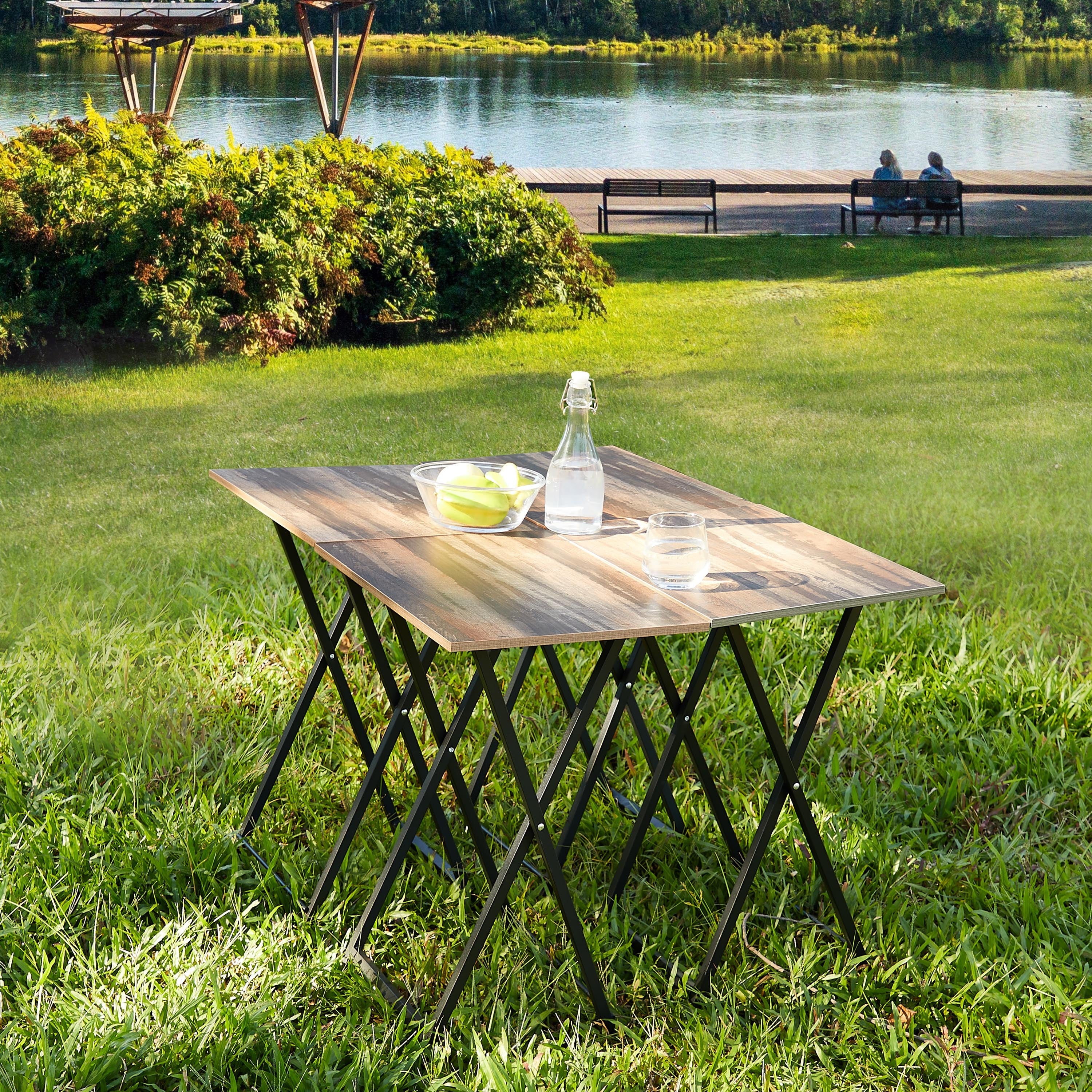 Set of 4 Folding TV Trays with Stand, Space-Saving Snack Table Set
