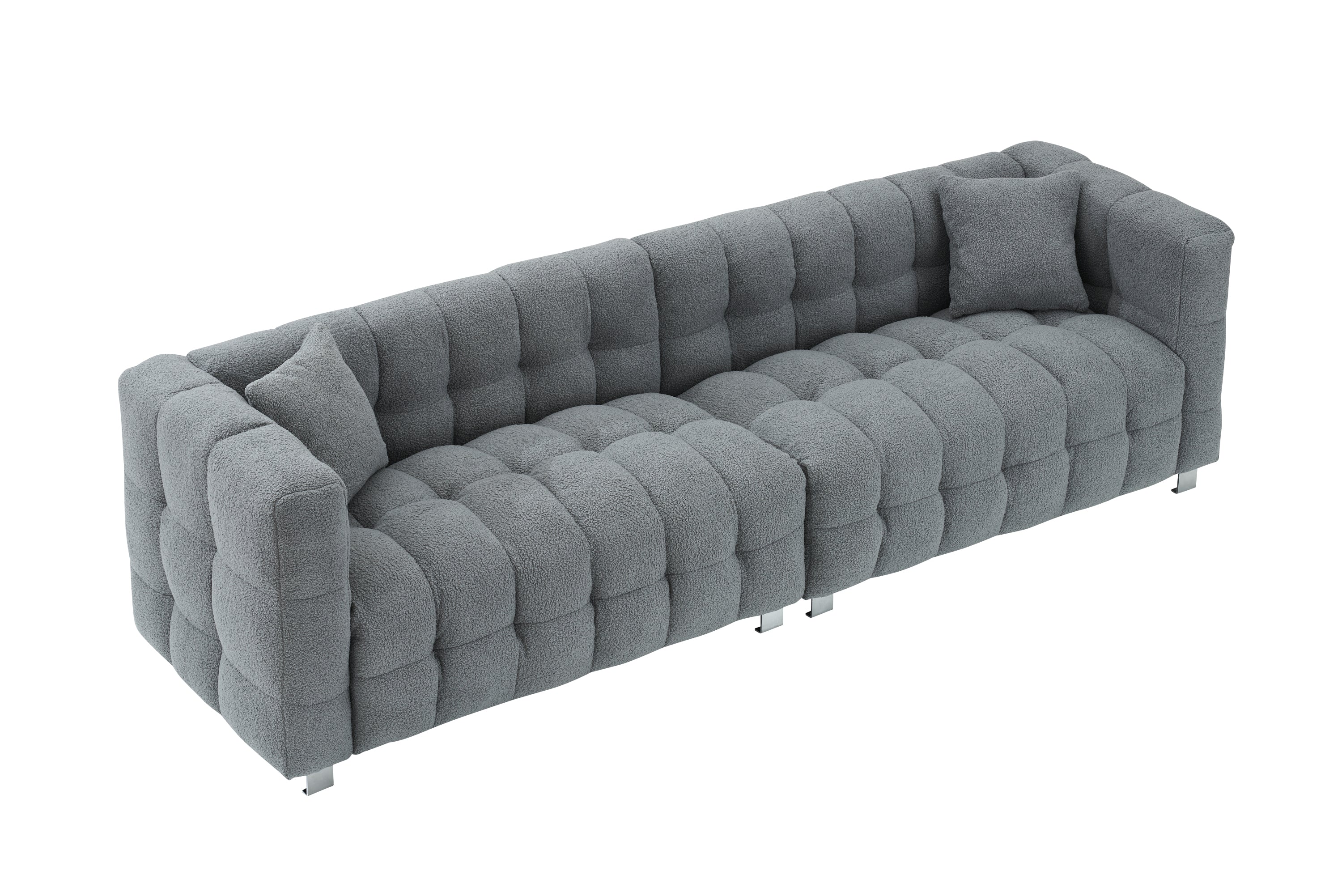 Modern 102" Gray Teddy Fleece Modular Pit Sofa with 2 Pillows for Living Room