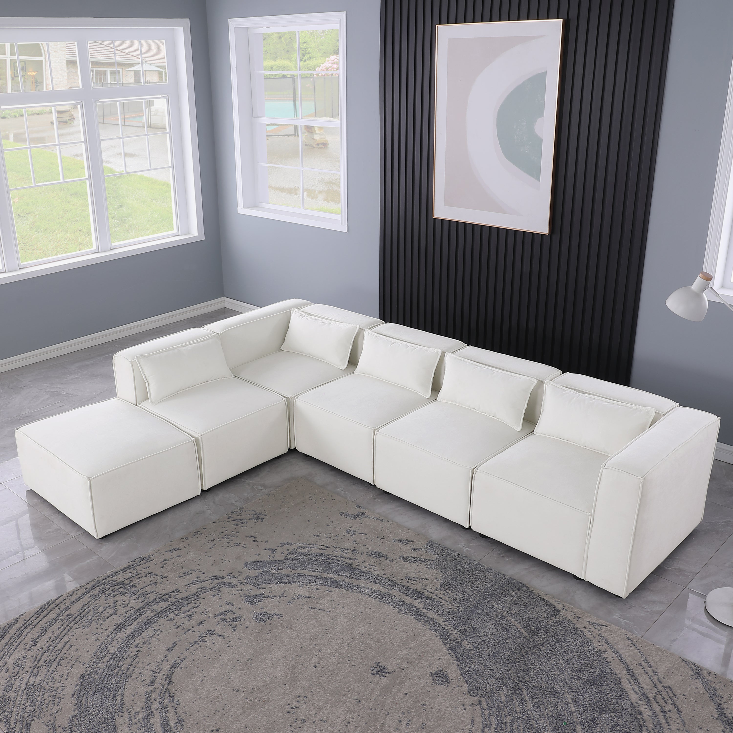 modular sofa BEIGE   chenille fabric,  simple and grand, the seat and back is very soft. this is also a KNOCK DOWN sofa