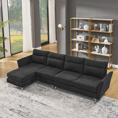 Modern Sofa 3-Seat Couch with Stainless Steel Trim and Metal Legs for Living Room,New package compression sofa technology,black