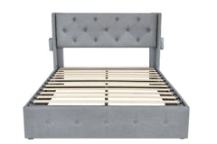 Full Size Bed Frame with Gas Lift Storage Bed with Modern Wingback Headboard, USB Ports