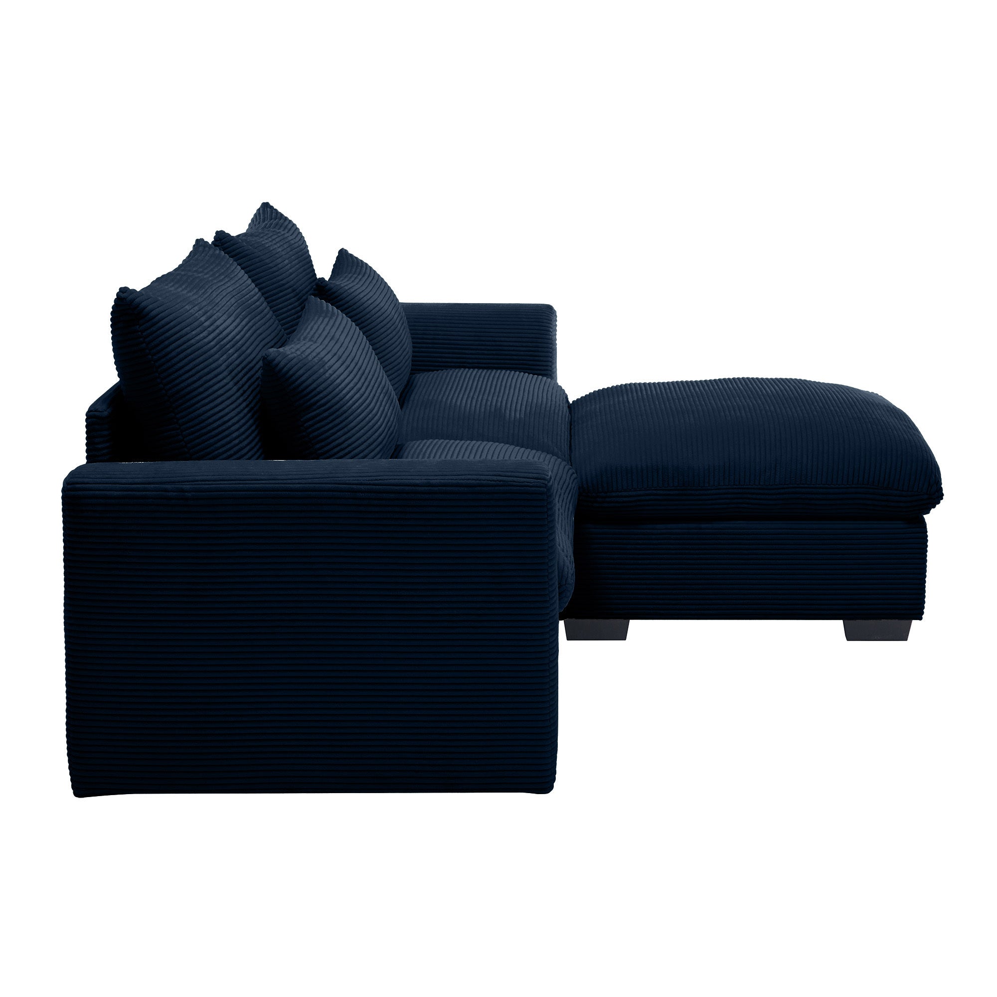 Sectional Sofa Comfy Corduroy Couch for Living Room with Pillows and Round Armrests, Modern Corduroy Sofa Sleeper Deep Couches with Storage Ottoman (Blue, 2-Seat)