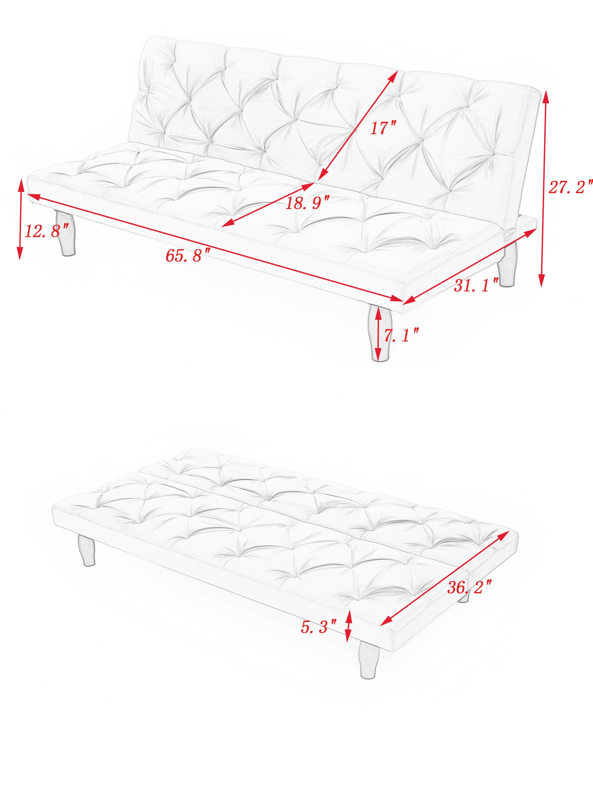 66" Green Velvet Sofa Bed Luxurious Pull-Out Sofa with Sponge Filling - Perfect Design for Living Room