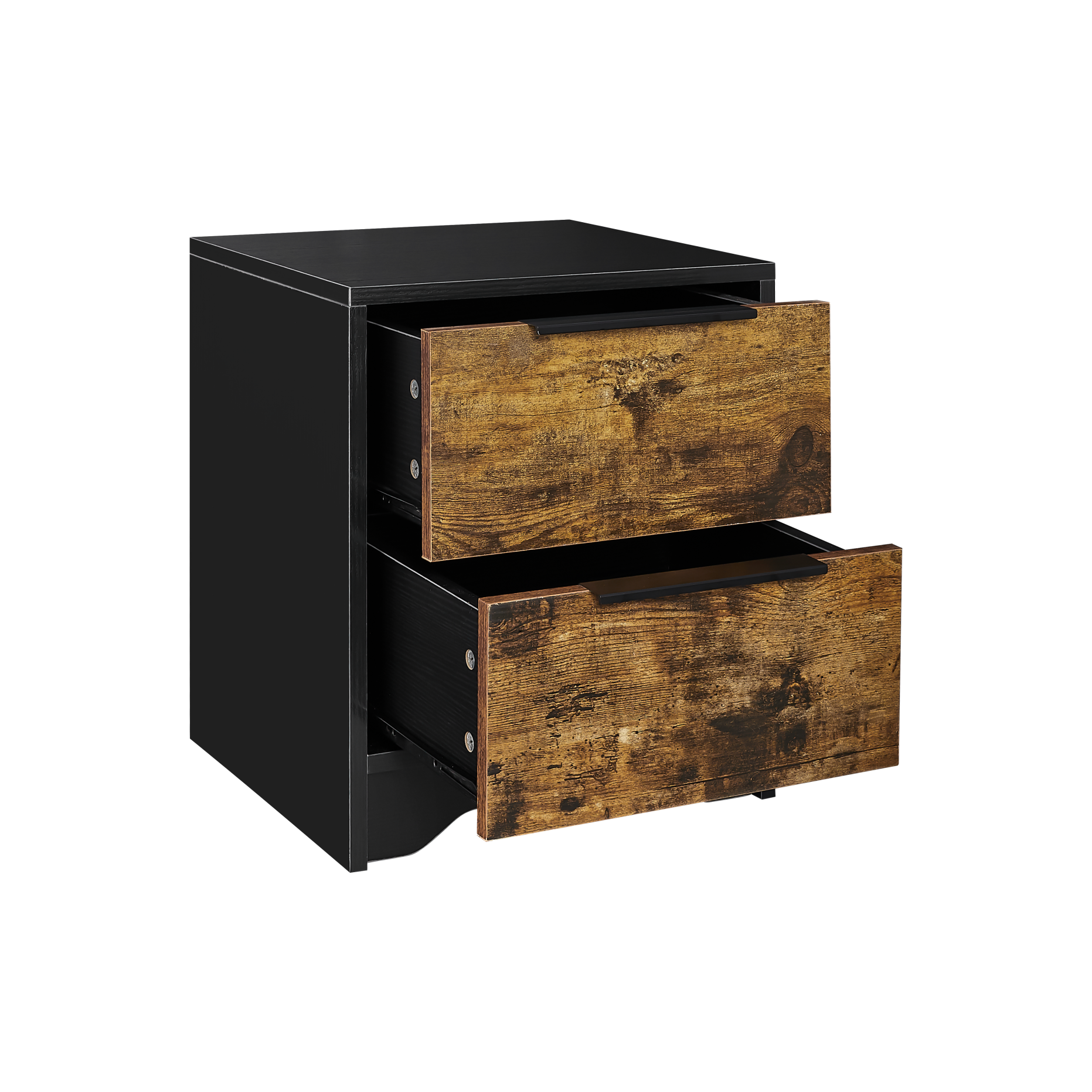 Black Wooden Nightstand with Two Drawers for Bedrooms and Other Places.