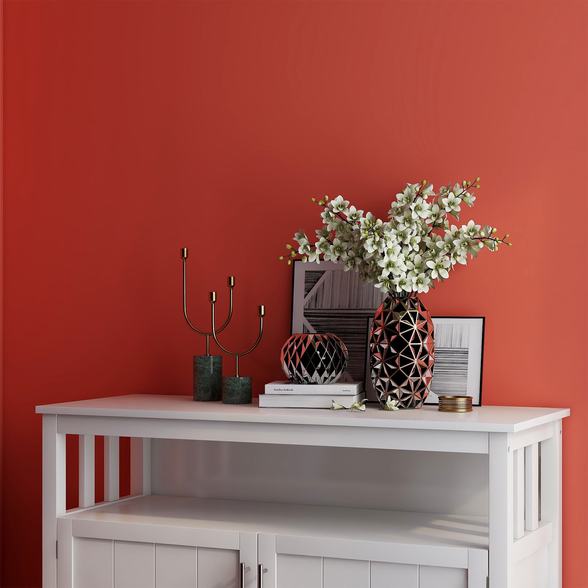 40" White MDF Sideboard with Doors for Storage - Ideal Buffet Design for Dining Room