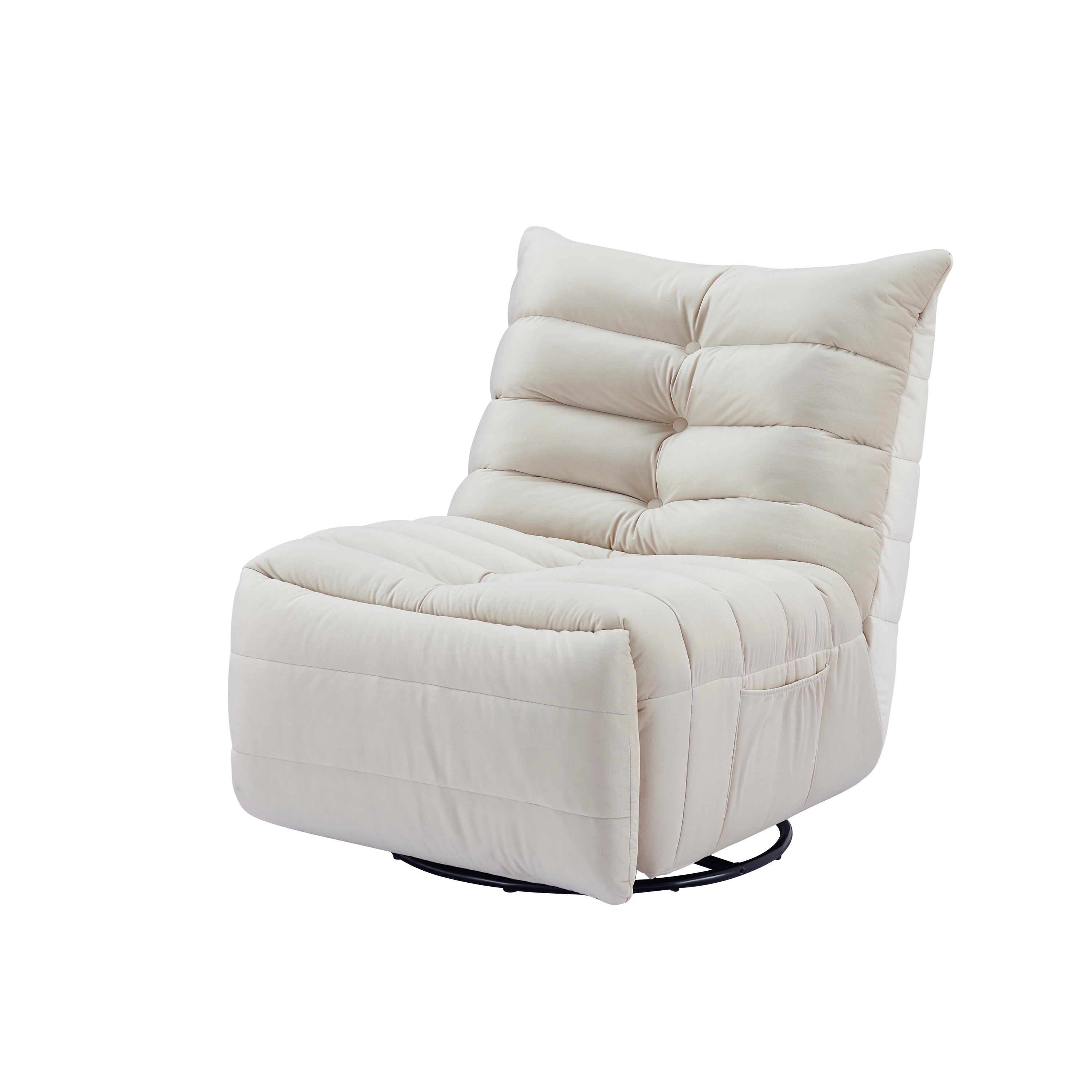 Modern Rotatable Beige Lounge Chair with Side Storage Pocket - Stylish & Durable Recliner for All Your Room