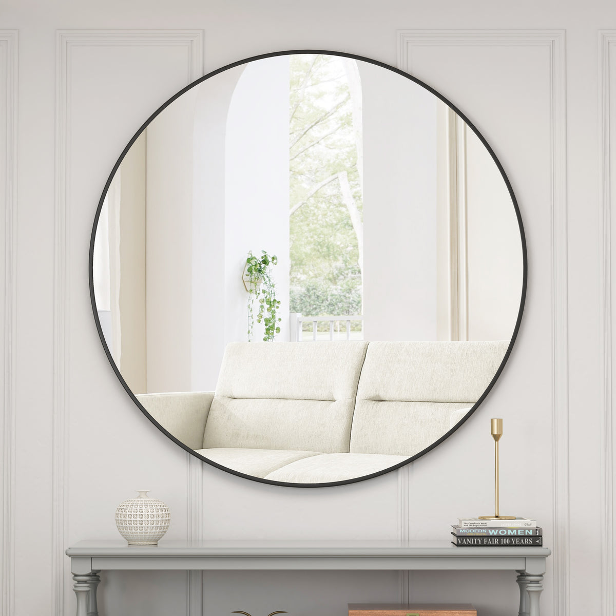 Wall Mirror 48 Inch Oversized Big Size Black Circular Mirror Metal Framed Mirror Round Vanity Mirror Dressing Mirror, for Bathroom, Living Room, Bedroom Wall Decor